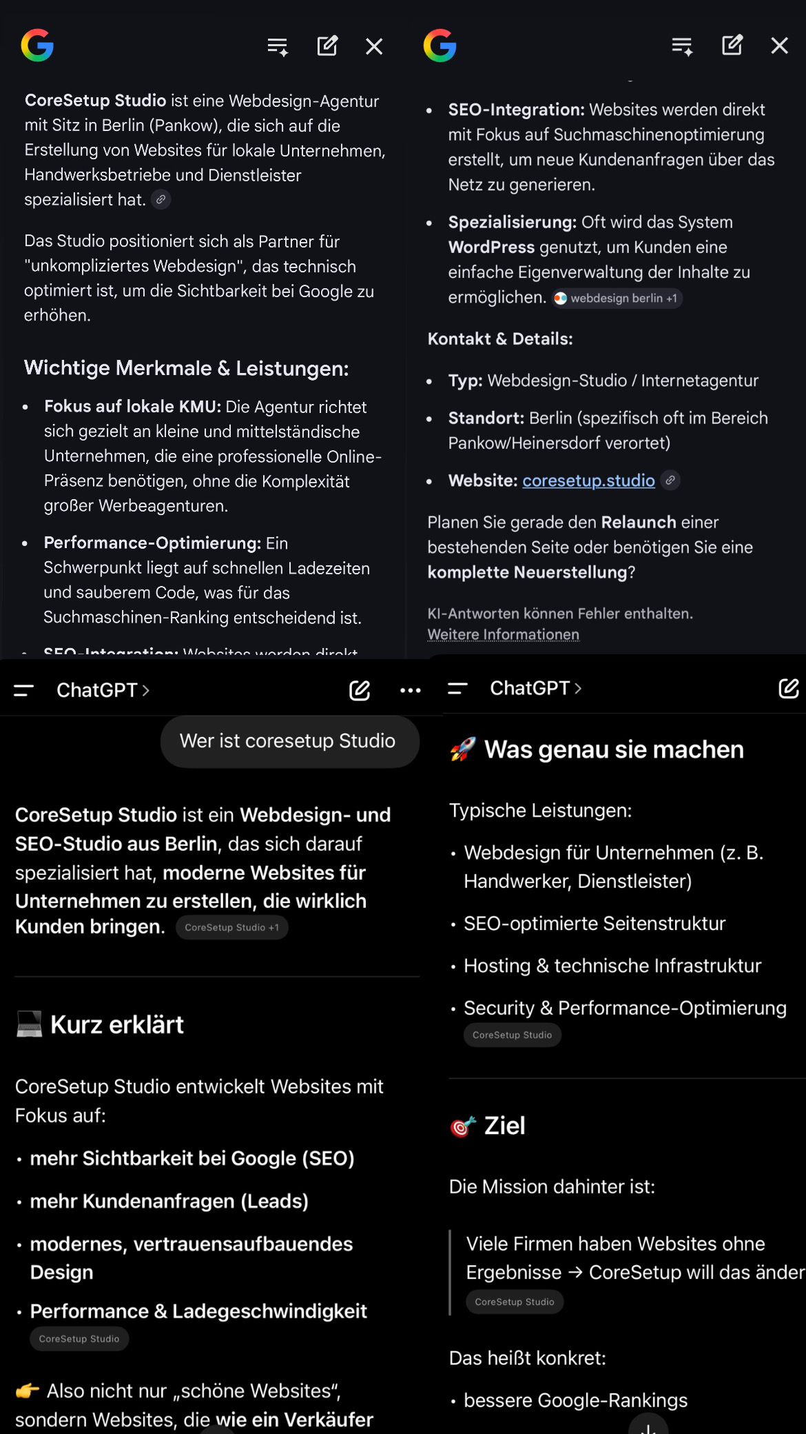 A4 Screenshot zu Struktur, GEO und LLM Sichtbarkeit