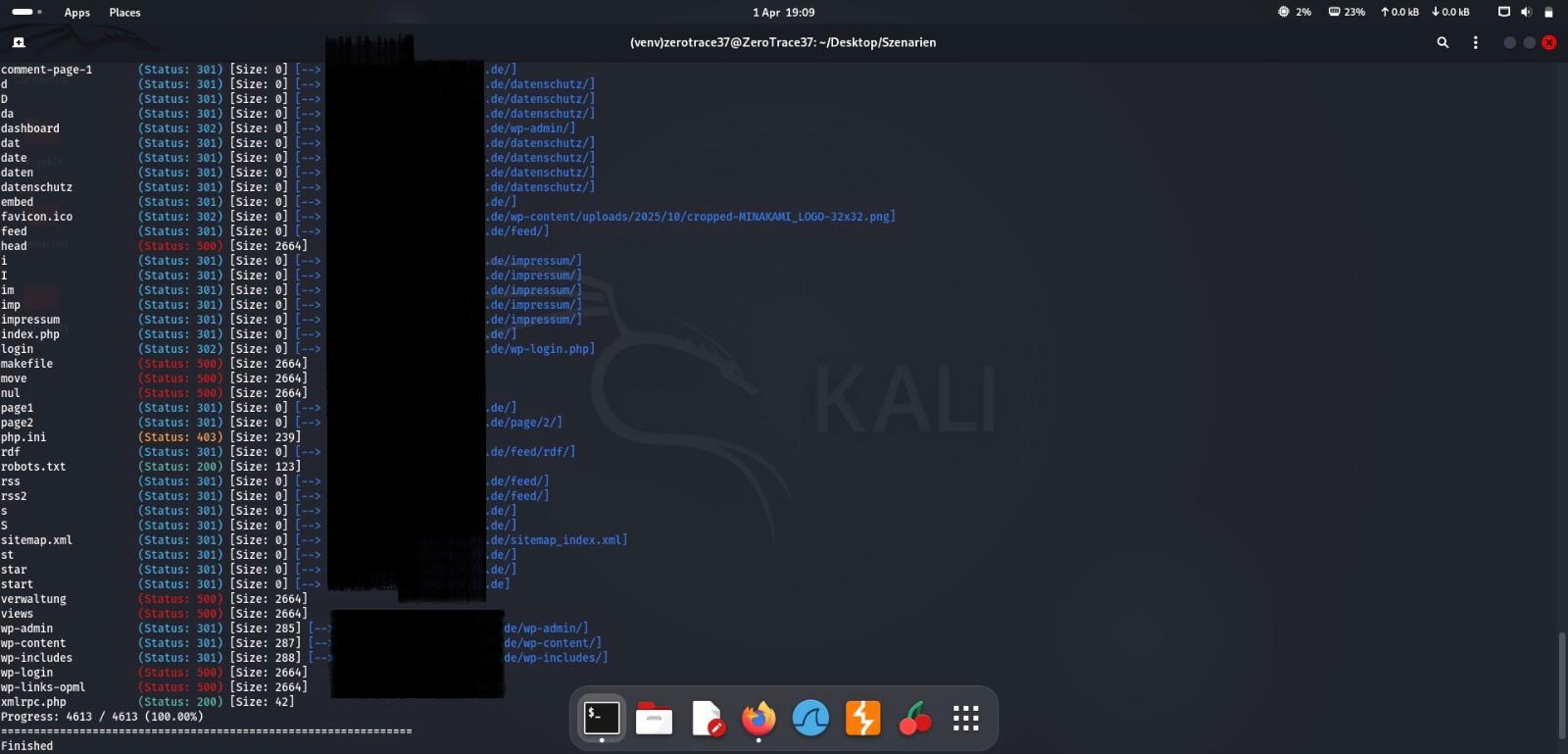 Geschwärztes Pentest Dashboard